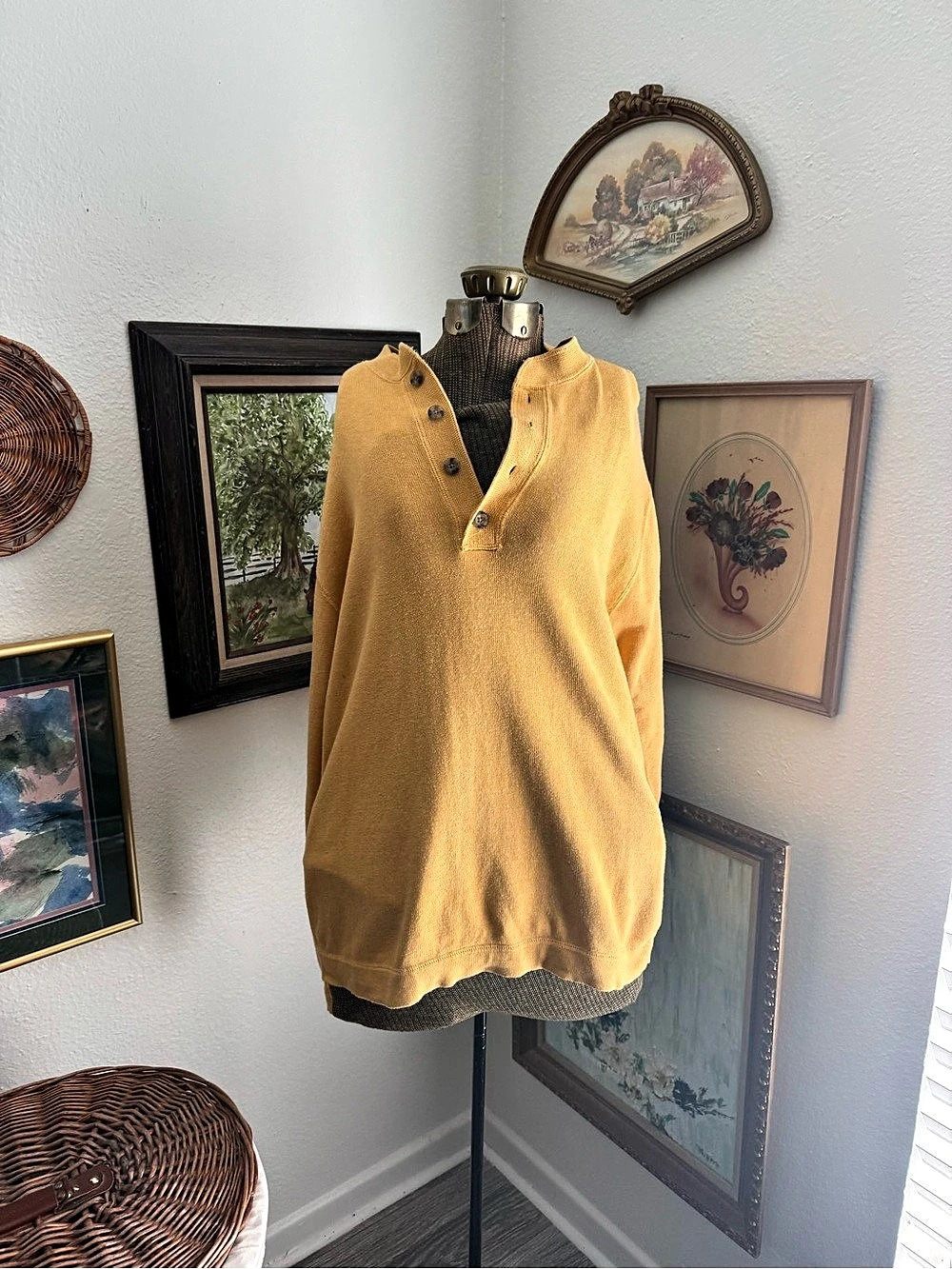 St. John's Bay Henley Sweater Yellow Medium